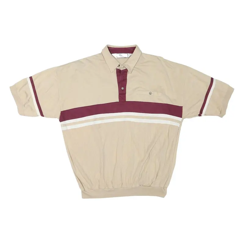 Classics Mens Beige & Maroon Striped Short Sleeve Polo Shirt M Cotton Blend 1