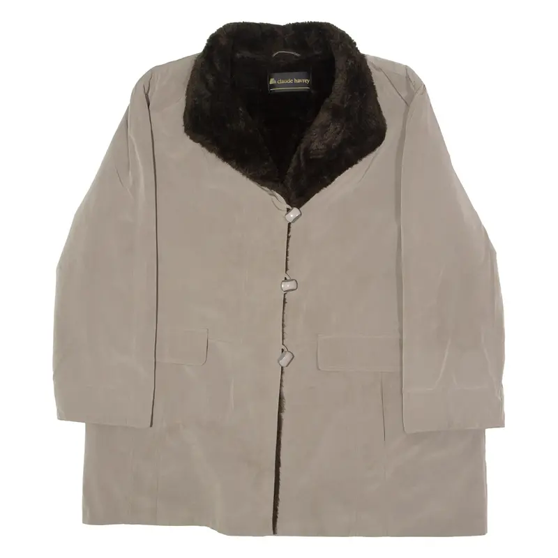 Claude Harvey Faux Fur Lined Womens Overcoat Coat Beige 90S Xl 1