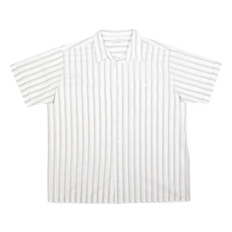 Clay Ferry Mens White & Grey Striped Shirt Xl Cotton Blend Short Sleeve Button 1
