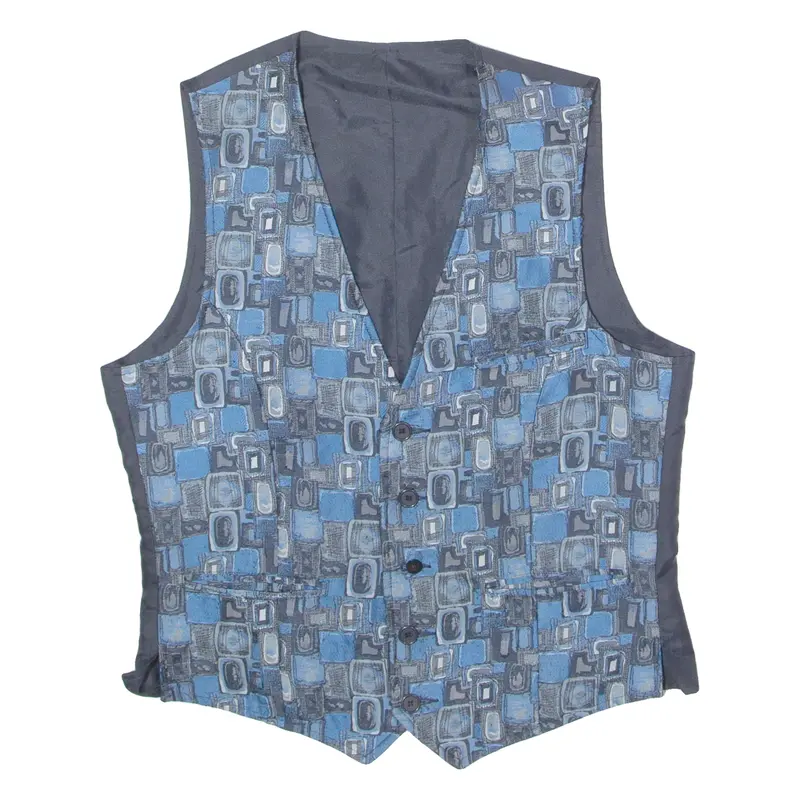 Clinic Mens Blazer Waistcoat Blue 90S Crazy Pattern M 1