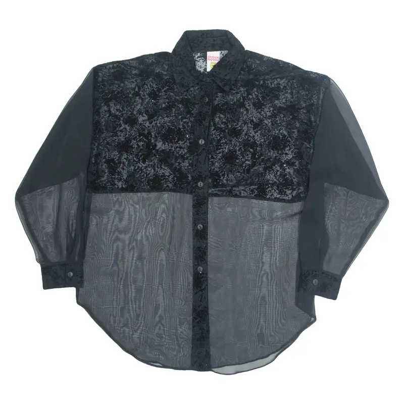 Clock House Sheer Womens Shirt Black Collared Long Sleeve M 1