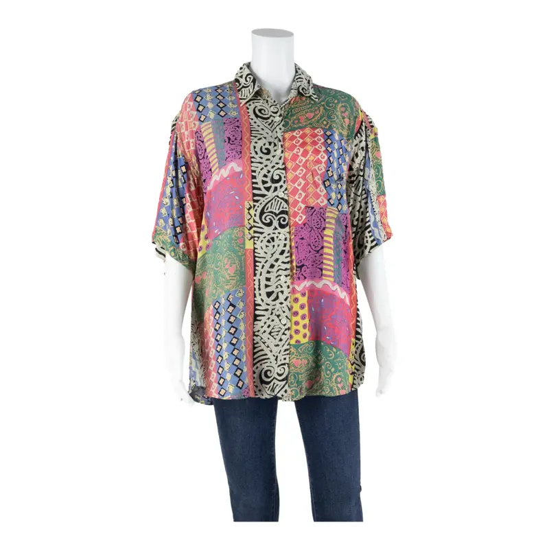 Clock House Womens Oversized Shirt Pink Crazy Pattern M 1