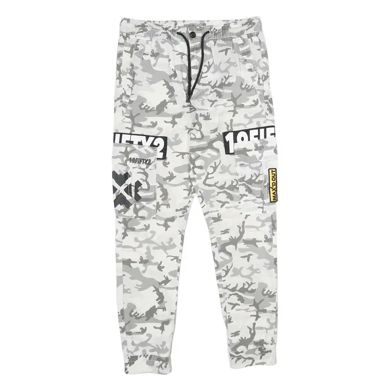 Clockhouse Mens Cotton Drawstring Regular Fit Grey Camouflage Trousers W30 L30 1