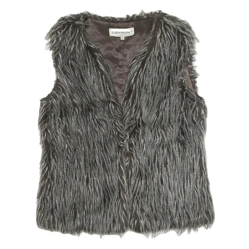 Clockhouse Womens Grey Faux Fur Button Jacket M Polyester Blend Textured 1