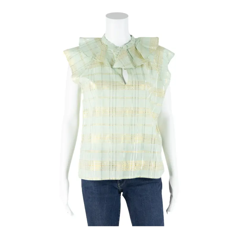 Cloo Issimo Womens Sleeveless Blouse Green Collared Sleeveless Check M 1