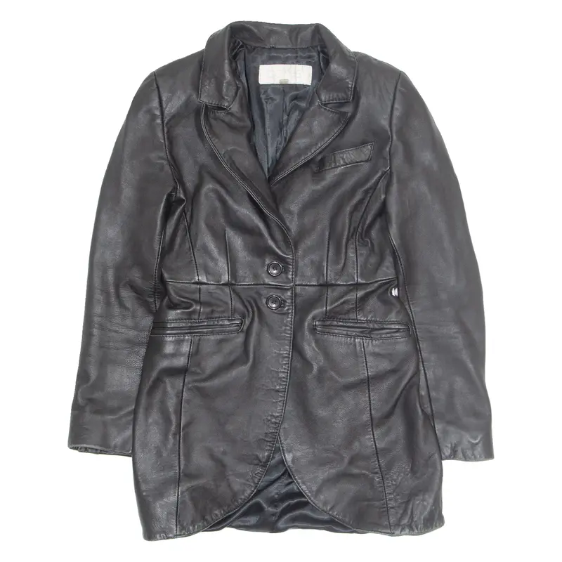 Clothes Womens Overcoat Coat Black Leather S 1