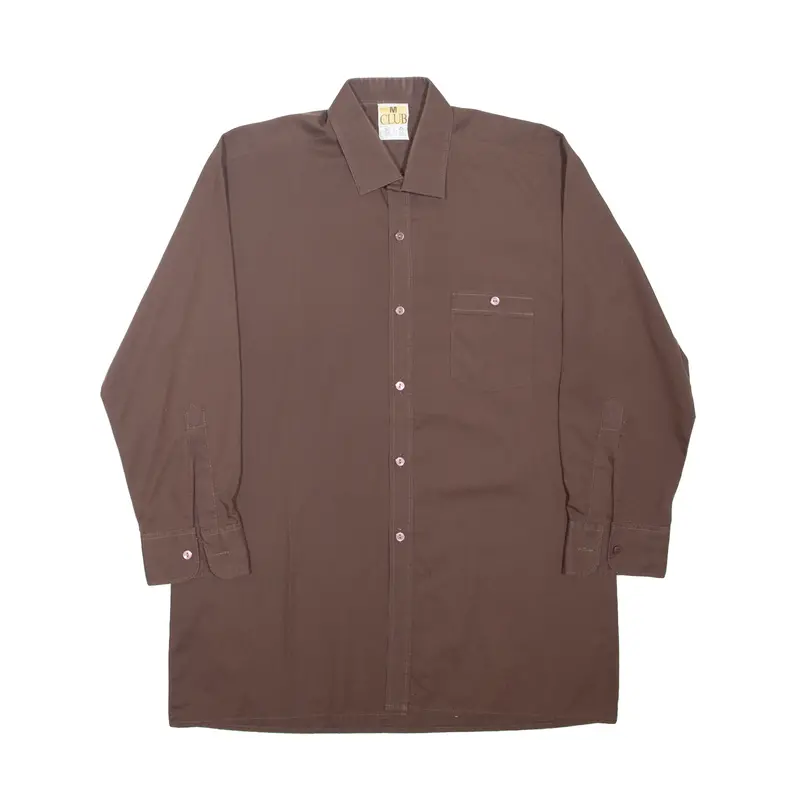 Club Mens Plain Shirt Brown Long Sleeve M 1