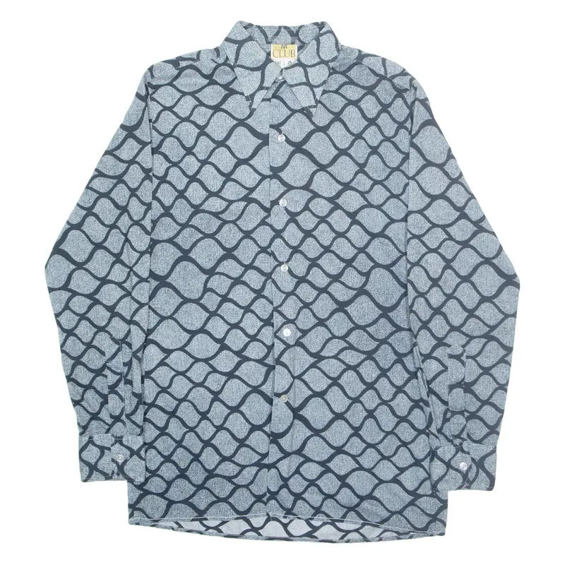 Club Mens Shirt Blue Crazy Pattern Long Sleeve M 1