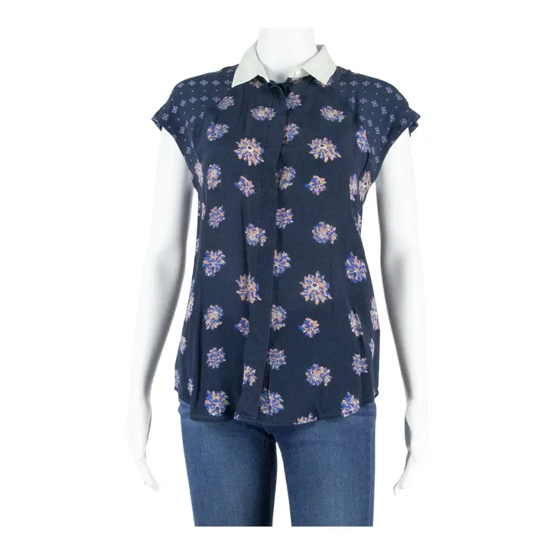 Club Monaco Womens Printed Blouse Blue Floral S 1