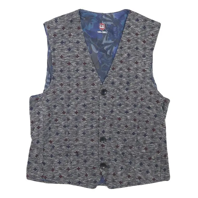 Club Of Gents Mens Grey Blue Patterned Waistcoat Xxs Polyester Blend Button 1