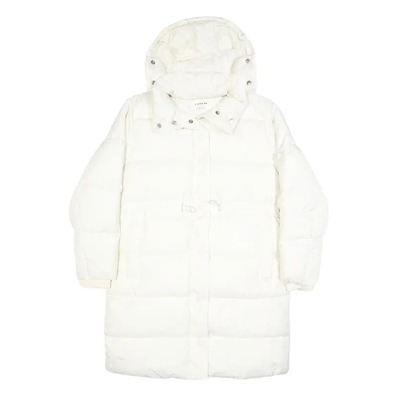Coach Womens White Quilted Jacket Xs Polyester Zip Hooded Long Sleeve Casual 1