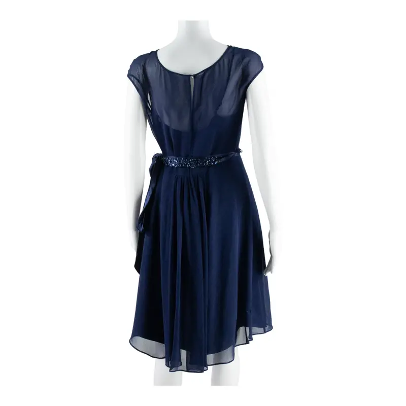 Coast Womens Fit & Flare Dress Blue Silk Short Sleeve Midi Uk 10 2