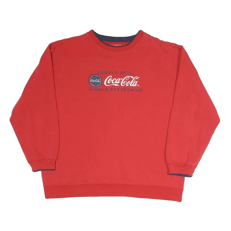 Coca Cola Womens Red Crew Neck L Sweatshirt Cotton Blend Pullover Logo Print 1