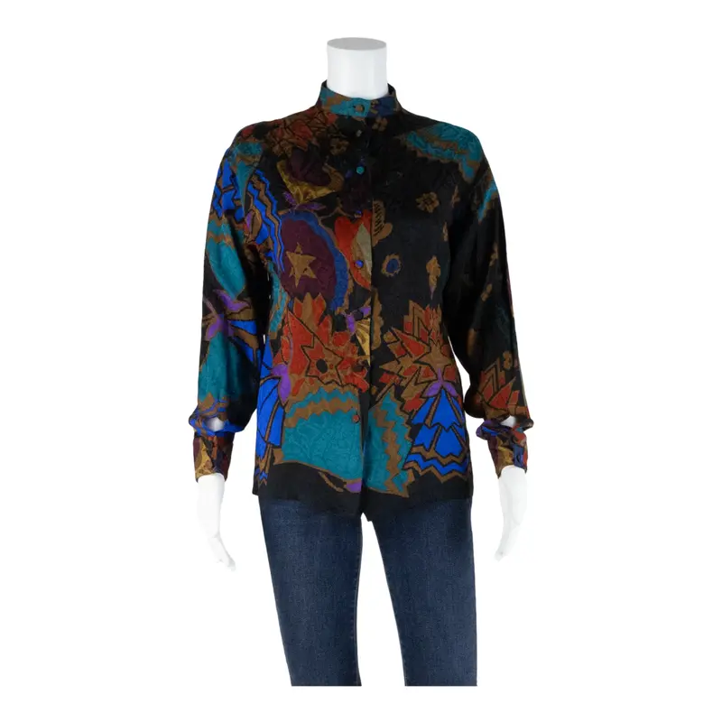 Cocoon Womens Printed Top Black High Neck Long Sleeve Crazy Pattern S 1
