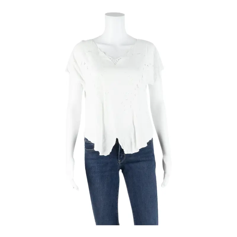 Coline Womens Top White V-Neck Floral M 1