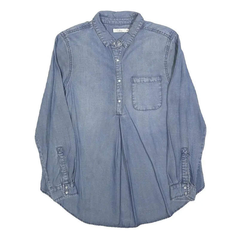 Colline Womens Blue Denim Shirt Long Sleeve Collared S Casual Button Front 1