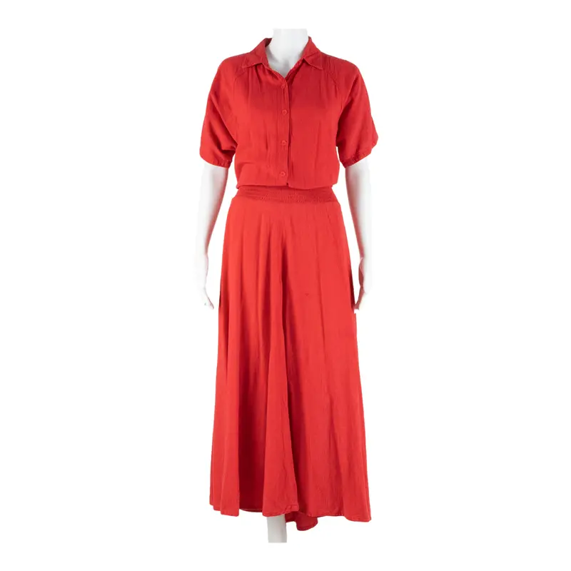 Color Me Cotton Womens Day Dress Red Short Sleeve Long M 1