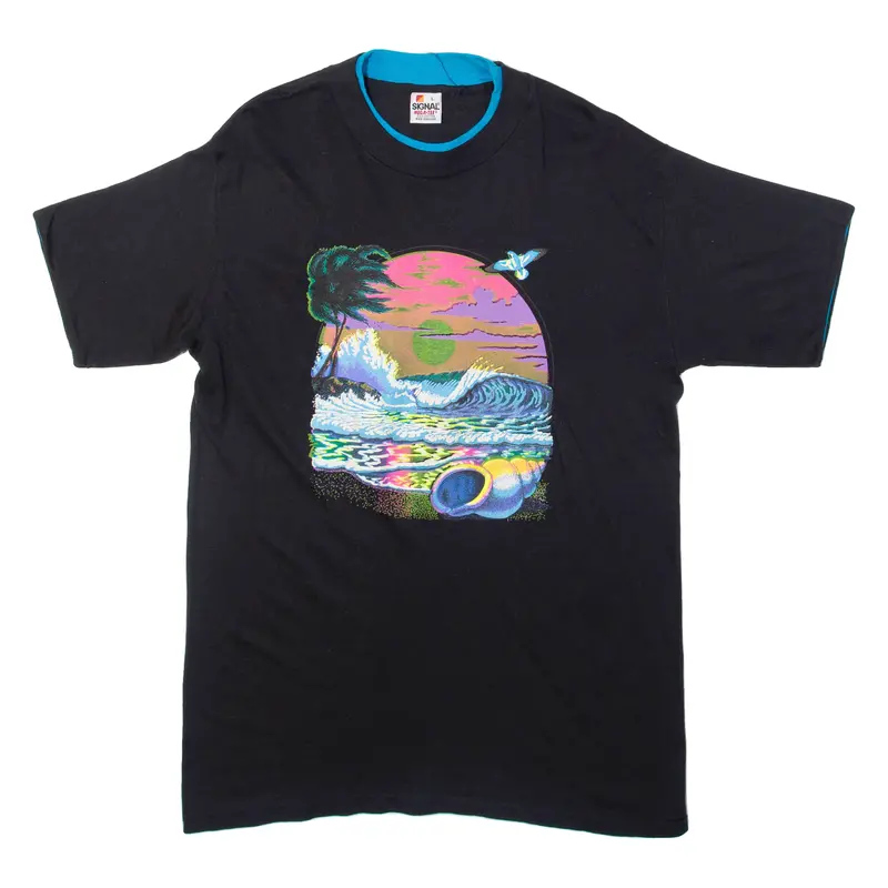 Colourful Beach Mens T-Shirt Black Crew Neck L 1