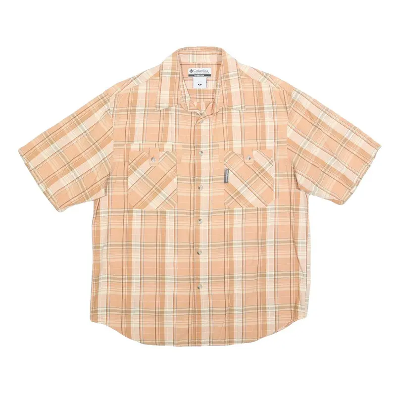 Columbia Mens Beige & Cream Plaid Casual Shirt M Cotton Blend Button Pocket 1