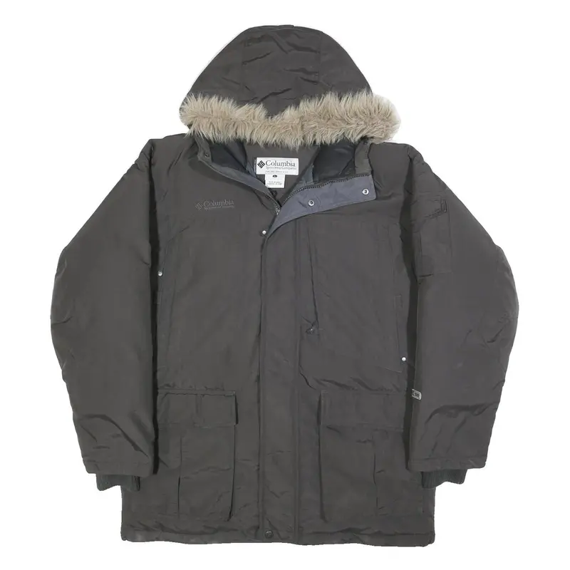 Columbia Mens Black Hooded Puffer Jacket L Nylon Zip Winter Coat Outdoor Warm 1