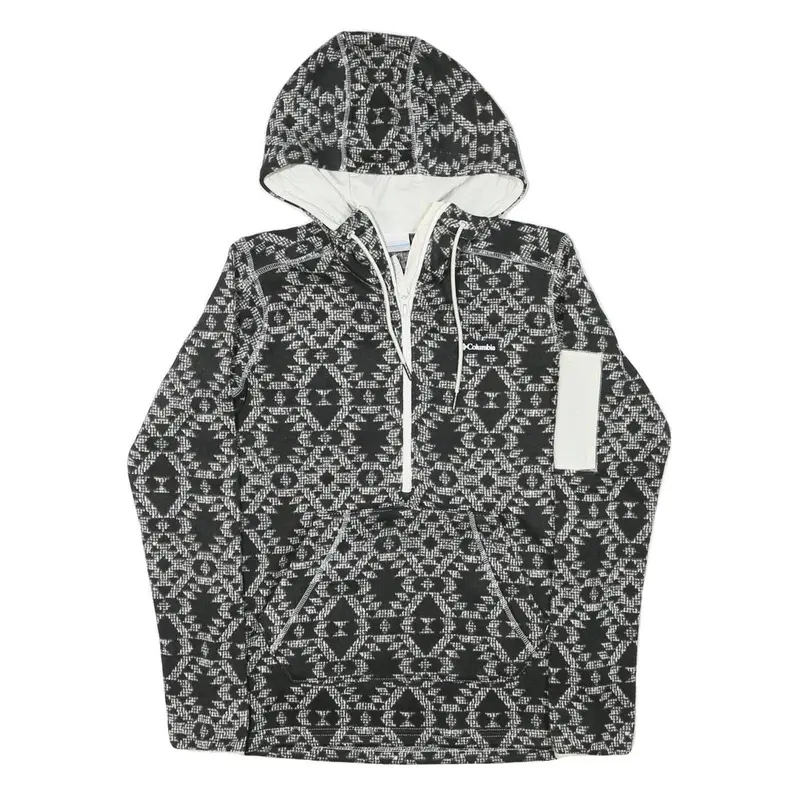 Columbia Mens Black & White Patterned Pullover Hoodie S Zip Pocket Drawstring 1