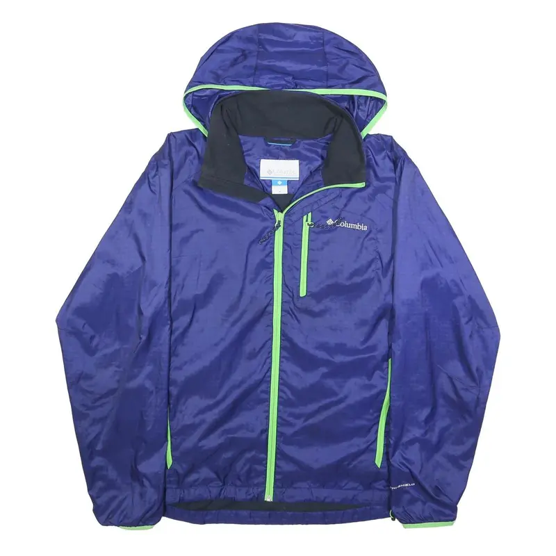 Columbia Mens Blue Jacket M Polyester Zip Hooded Plain Outdoor Lightweight 1