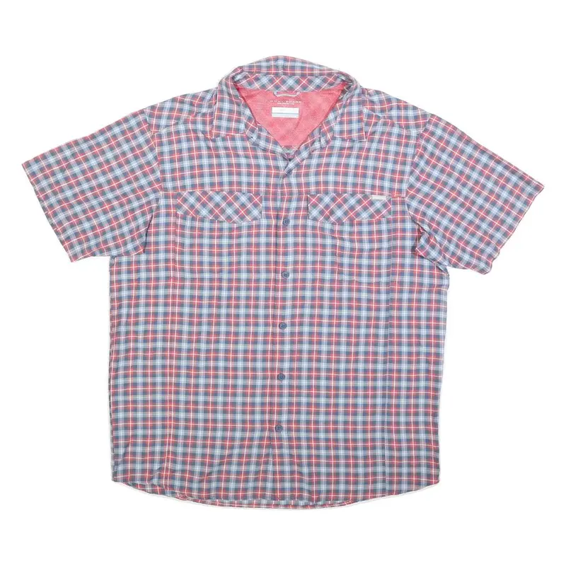 Columbia Mens Blue & Red Check Shirt L Cotton Blend Lightweight Short Sleeve 1