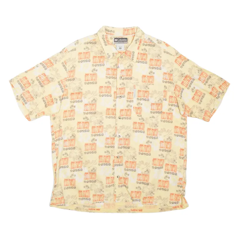 Columbia Mens Hawaiian Shirt Yellow Crazy Pattern M 1