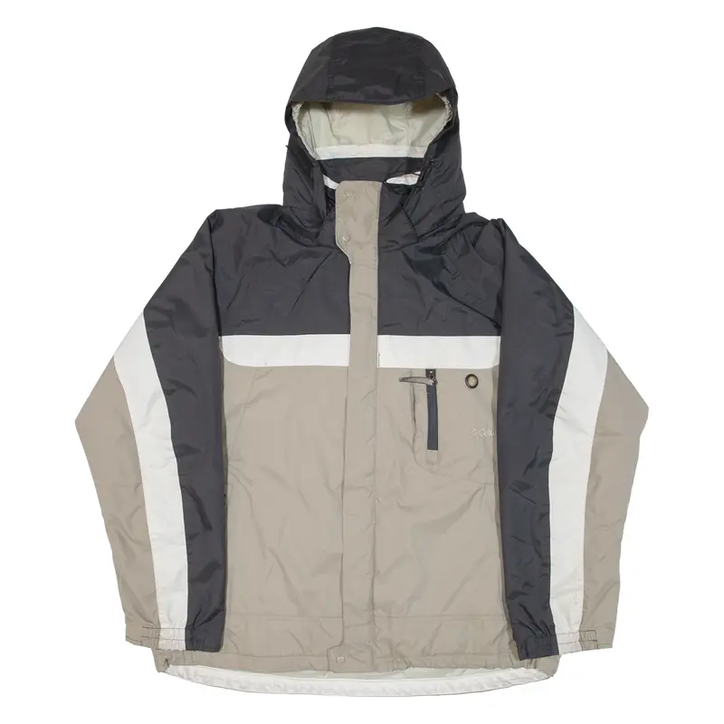 Columbia Mens Rain Jacket Beige Nylon Hooded L 1