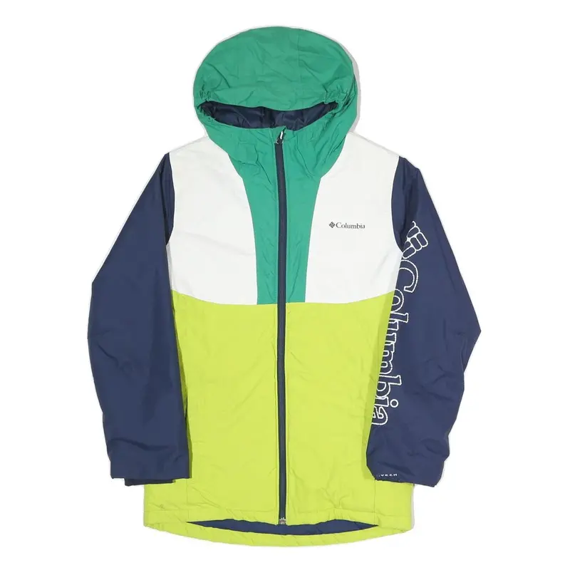 Columbia Womens Blue Green & Yellow Zip Jacket S Polyester Blend Colourblock 1