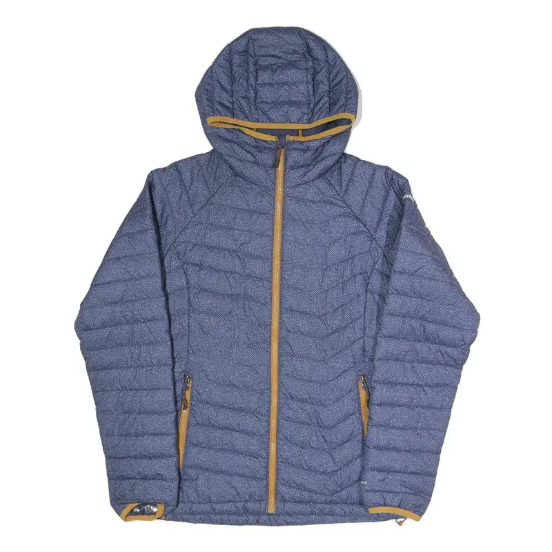 Columbia Womens Blue Herringbone Puffer Jacket M Polyester Blend Hooded Zip 1