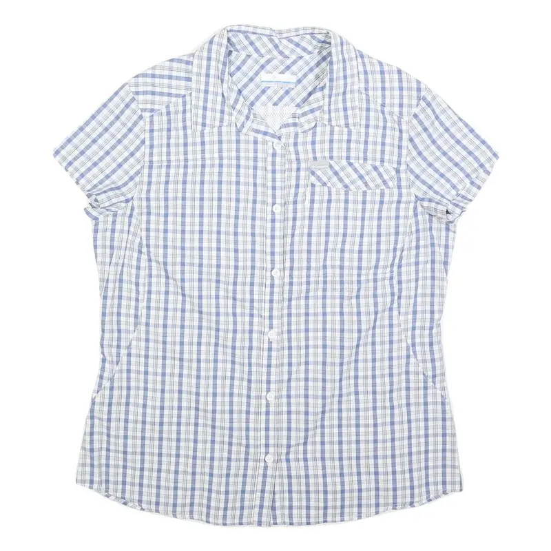 Columbia Womens Blue & White Check Shirt L Lightweight Summer Casual 1