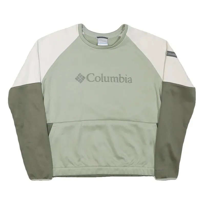 Columbia Womens Green & Cream Sweatshirt Crew Neck L Polyester Blend 1