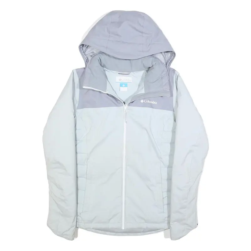 Columbia Womens Grey & Light Blue Hooded Jacket S Polyester Outdoor Zip Casual 1