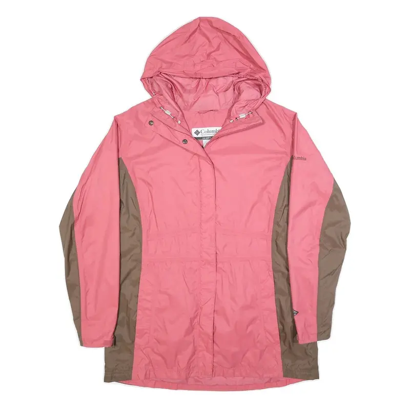 Columbia Womens Pink & Brown Outdoor Jacket Xl Nylon Colourblock Hooded Zip 1