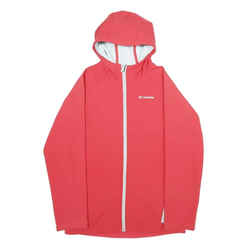 Columbia Womens Red Pink Hooded Zip Jacket Xl Softshell Plain Lightweight 1