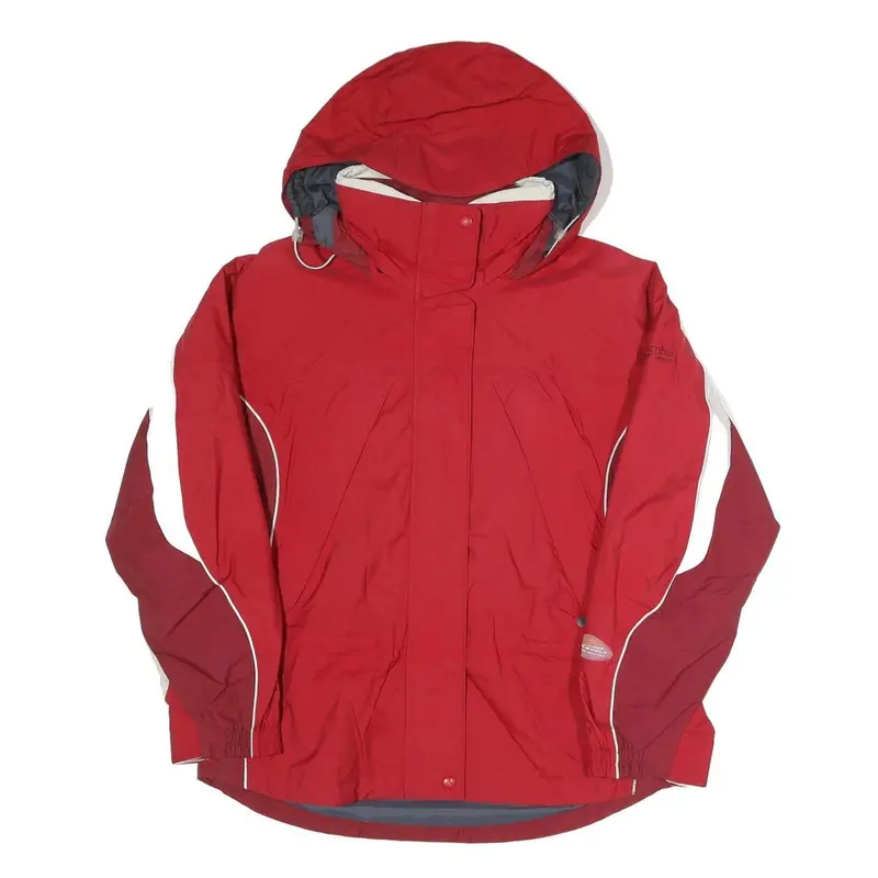 Columbia Womens Red & White Outdoor Jacket M Polyester Blend Zip Hooded Casual 1