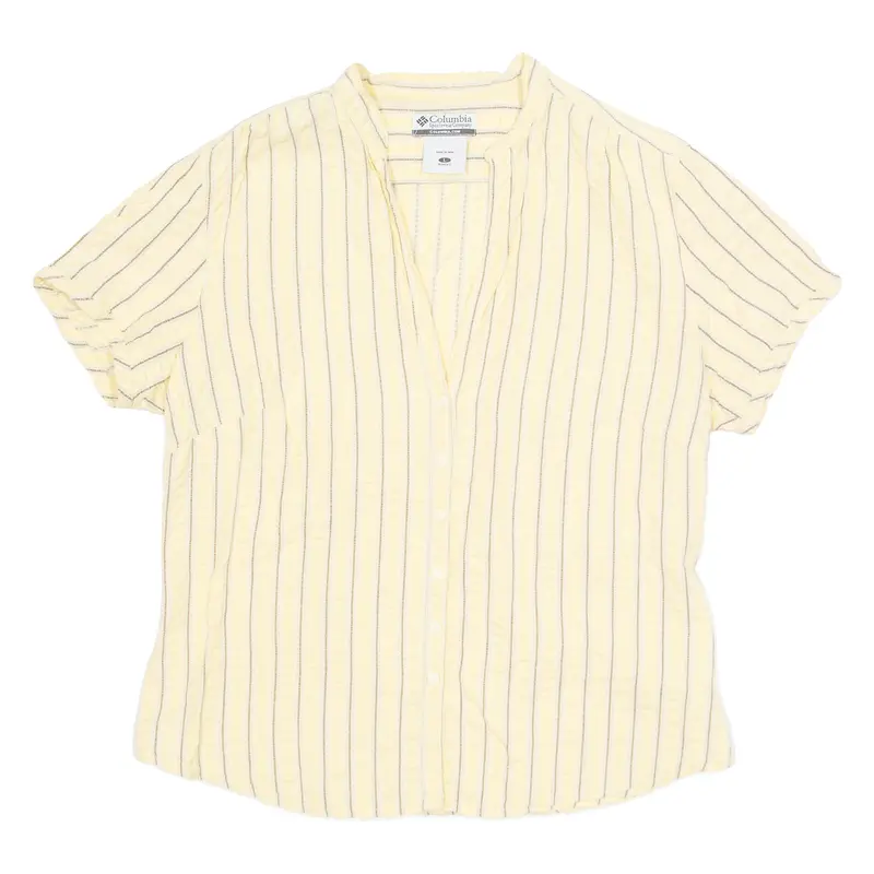Columbia Womens Shirt Yellow V-Neck Striped L 1