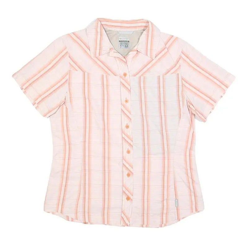 Columbia Womens White & Orange Striped Nylon Shirt M Lightweight Comfortable 1