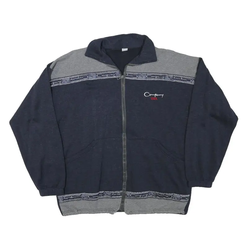 Company Mens Navy & Grey Zip Jacket L Cotton Blend Plain Casual Fleece 1