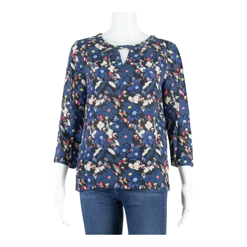 Comptoir Des Cotonniers Womens Blouse Blue Long Sleeve Silk Crazy Pattern S 1