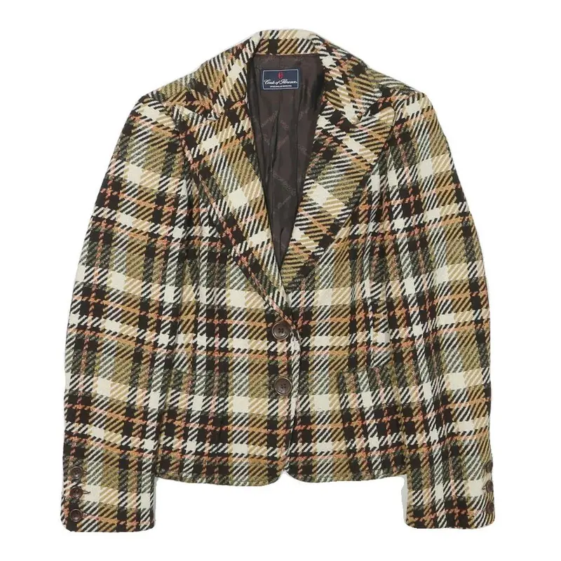 Conte Of Florence Womens Beige & Brown Check Jacket Xxs Wool Blend Button 1