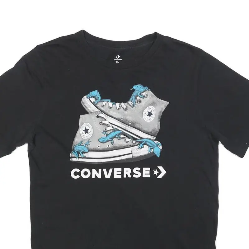Converse Boys Black Graphic T-Shirt Xl Short Sleeve Crew Neck Casual 2