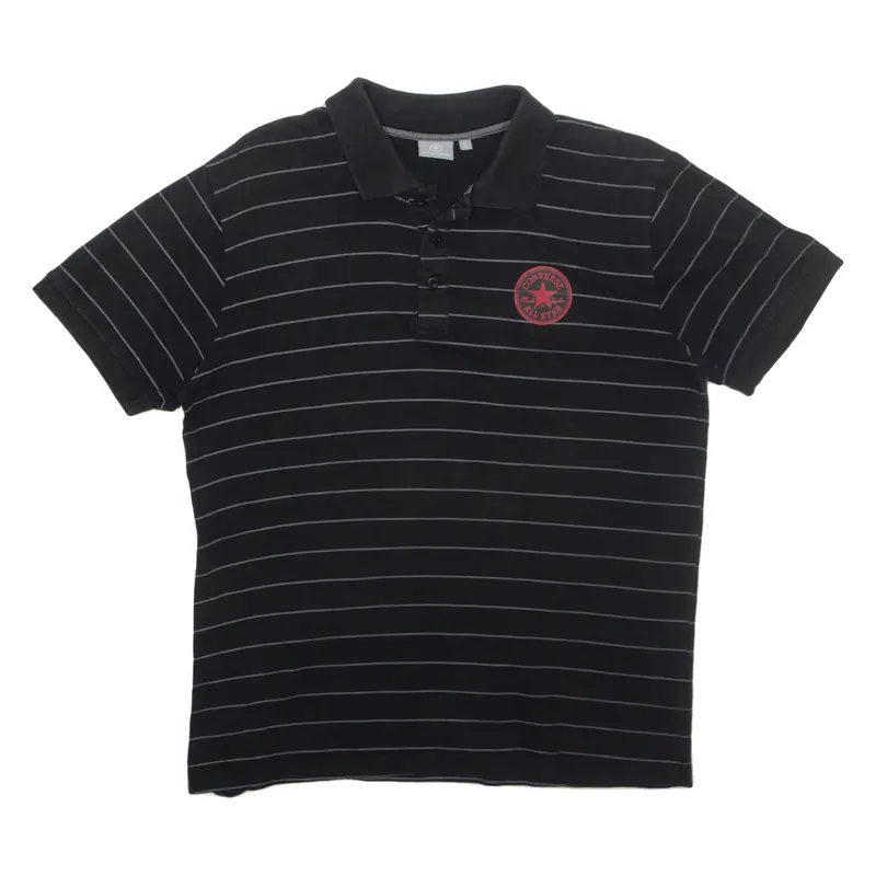 Converse Mens Polo Shirt Black Striped L 1