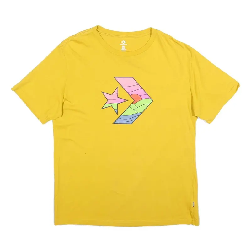 Converse Mens Yellow Graphic T-Shirt Xl Short Sleeve Crew Neck Casual Cotton 1