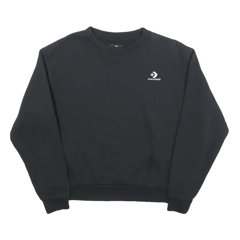 Converse Womens Black Sweatshirt Crew Neck S Cotton Logo Pullover Casual 1
