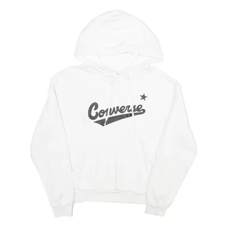 Converse Womens White Hoodie M Cotton Blend Casual Pullover Hooded Sweatshirt 1
