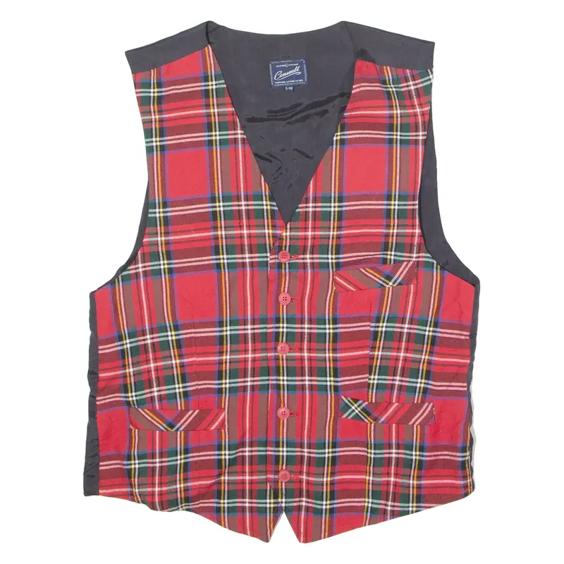 Conwell Mens Blazer Waistcoat Red Viscose 90S Plaid S 1