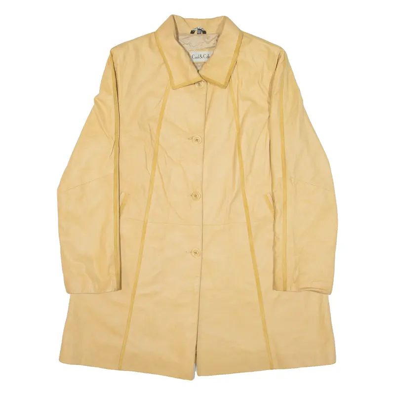 Cool & Calm Womens Overcoat Coat Beige Leather M 1