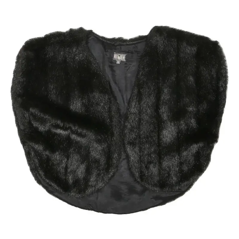 Cool Face Womens Black Faux Fur Cropped Jacket M Polyester Blend Soft Texture 1